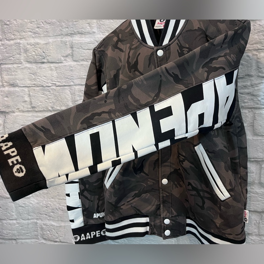 AAPE by A Bathing Ape Size Large Camouflage Varsity Snap Button Jacket - Picture 7 of 16